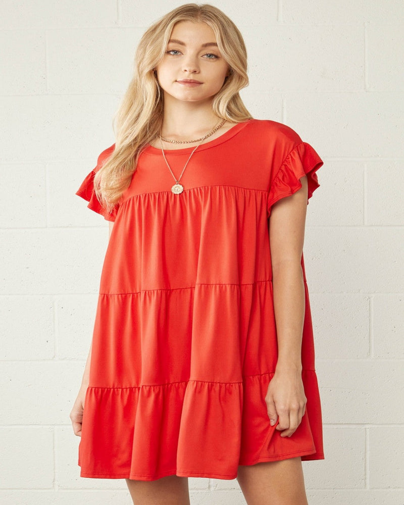 Solid Scoop Neck Tiered Dress-Dresses-Entro-Small-Tangerine-cmglovesyou