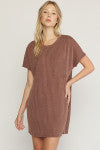 Textured Ribbed Short Sleeve Dress-Tops-Entro-Small-Chocolate-cmglovesyou