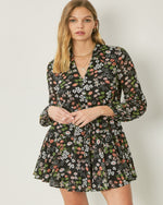 Floral Print Long Sleeve Mini dress-Dresses-Entro-Small-Black-cmglovesyou