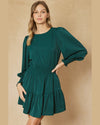Long Sleeve Satin Dress-Dresses-Entro-Small-Hunter Green-cmglovesyou