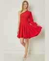 Ribbed One-Shoulder Dress-Dress-Entro-Red-Small-cmglovesyou