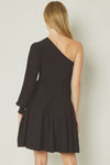 Ribbed One-Shoulder Dress-Dress-Entro-Black-Small-cmglovesyou