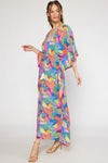 Print V-Neck Maxi Dress-dress-Entro-Small-Magenta Multi-cmglovesyou