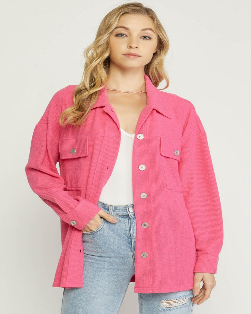 Solid Textured Button Up Shacket-Jacket-Entro-Small-Pink-cmglovesyou