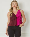 Color Block V-neck Sleeveless Top-Shirts & Tops-Entro-Small-Magenta Combo-cmglovesyou