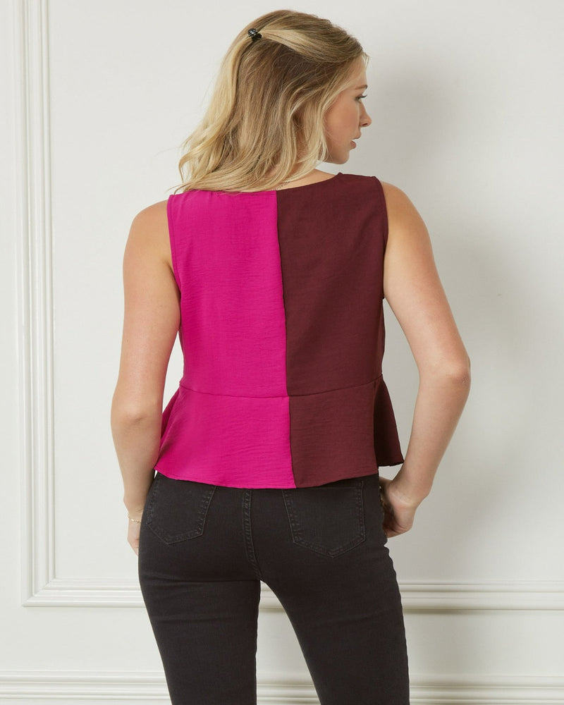 Color Block V-neck Sleeveless Top-Shirts & Tops-Entro-Small-Magenta Combo-cmglovesyou