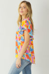 Abstract V-Neck Top-Shirts & Tops-Entro-Small-Yellow Blue-cmglovesyou