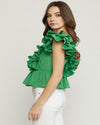 Solid V-neck Peplum Top-Tops-Entro-Small-Green-cmglovesyou