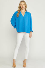 Solid Textured Button Blouse-Tops-Entro-Small-Cobalt Blue-cmglovesyou