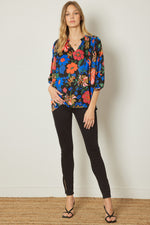 Floral Print V-Neck Top-Shirts & Tops-Entro-Small-Black-cmglovesyou