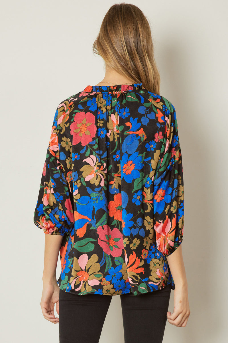 Floral Print V-Neck Top-Shirts & Tops-Entro-Small-Black-cmglovesyou