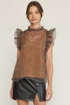 Ruffled and Cheetah Top-Shirts & Tops-Entro-Small-Taupe-cmglovesyou