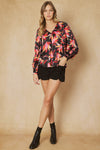 Floral Print V-Neck Top-Shirts & Tops-Entro-Small-Black-cmglovesyou