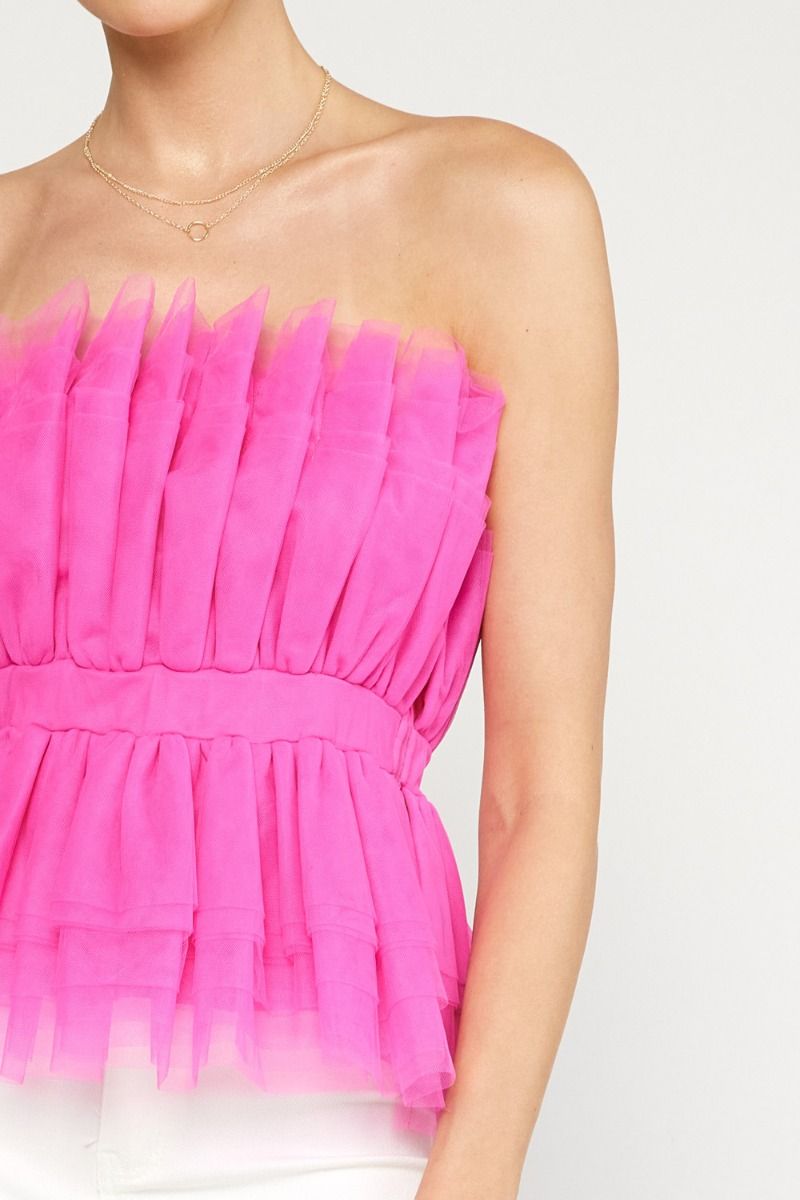 Tulle Tube Top-Top-Entro-Small-Hot Pink-cmglovesyou