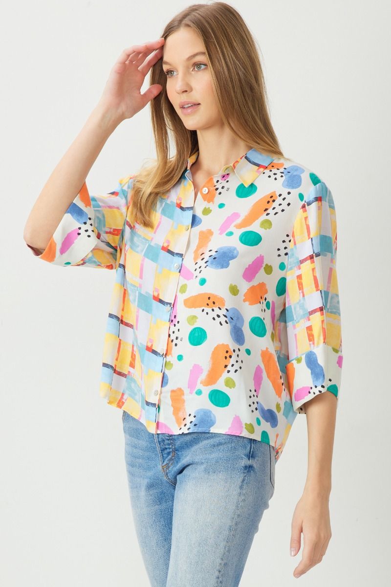 Contrast Print Top-Shirts & Tops-Entro-Small-Blue Combo-cmglovesyou