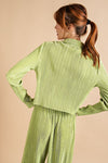 Pleated Satin Button Down Top-Shirts & Tops-Easel-Small-Pear Green-cmglovesyou