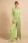 Pleated Satin Button Down Top-Shirts & Tops-Easel-Small-Pear Green-cmglovesyou