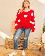 Heart Print Distressed Sweater-Sweaters-Main Strip-Small-Red-cmglovesyou