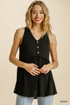 Button Front Waffle Knit Sleeveless Top-Shirts & Tops-Umgee-Small-Black-cmglovesyou
