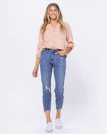 Mid-Rise Destructed Hem Jeans-bottoms-Judy Blue-0(24)-cmglovesyou