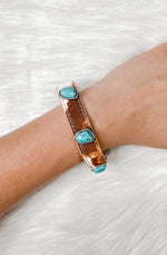 Cowhide Leather Turquoise Bracelet-Bracelets-Lost and Found Trading Company-Brown-cmglovesyou