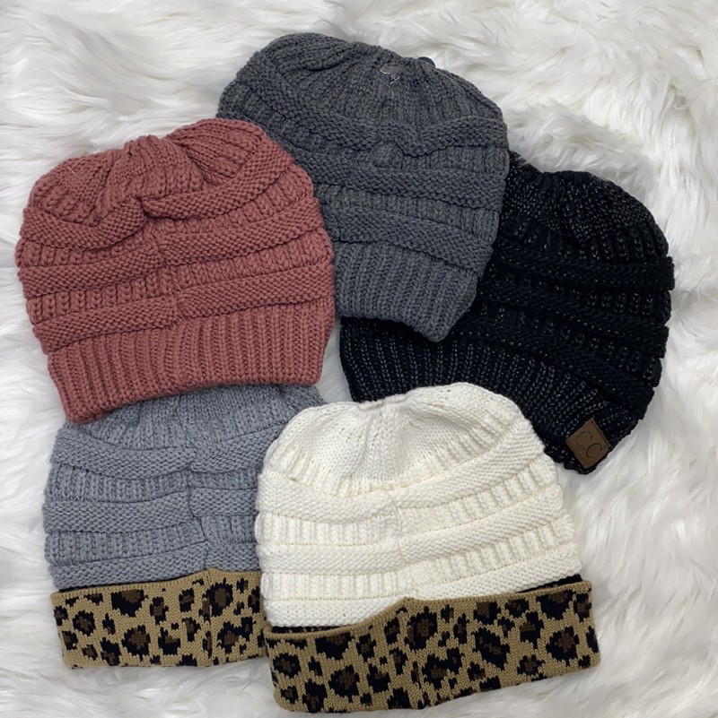 Messy Bun Beanies-Accessories-Suzy Q USA-Ivory/leopard-cmglovesyou