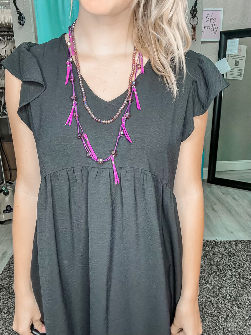 Beaded Fringe Necklace-Necklaces-Lost and Found Trading Company-Purple-cmglovesyou