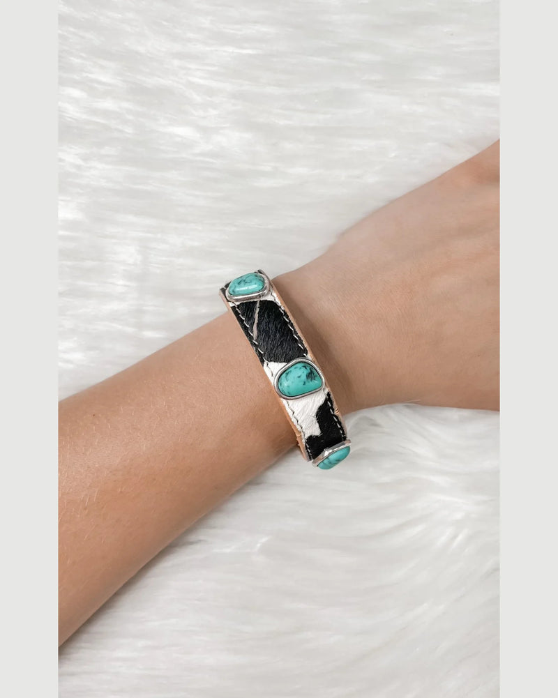 Cowhide Leather Turquoise Bracelet-Bracelets-Lost and Found Trading Company-Black-cmglovesyou