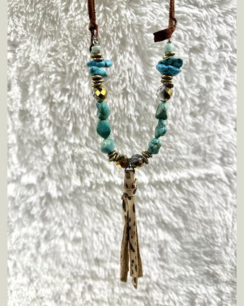 Turquoise Leopard Tassel Necklace-Necklaces-Rare Bird-cmglovesyou