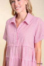 Tiered Striped Dress-Dresses-Umgee-Small-Pink Mix-cmglovesyou