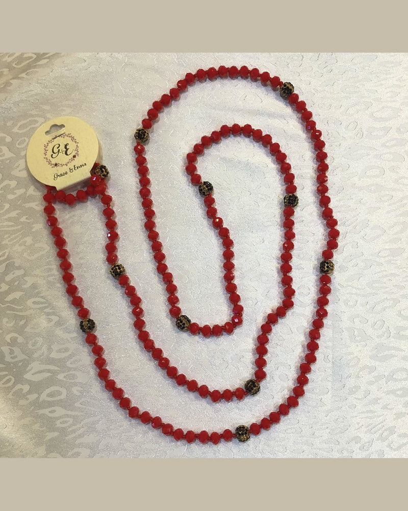 Red & Leopard Beaded Necklace-Southern Grace Wholesale-cmglovesyou