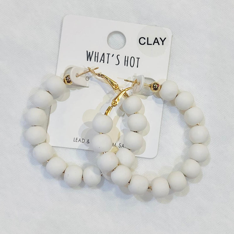 Clay Beaded Earring-What's Hot Jewelry-White-cmglovesyou