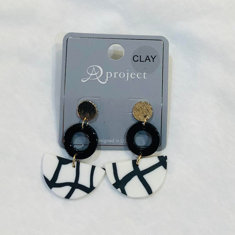 Clay Earrings-What's Hot Jewelry-BLK/WHT-cmglovesyou