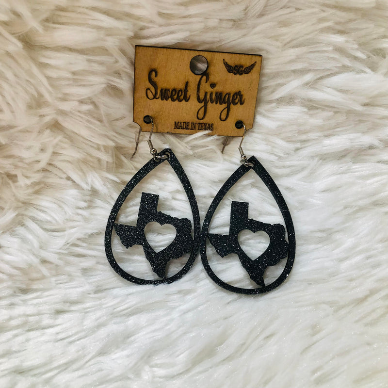 Texas Earrings-Accessories-Sweet Ginger Jewelry-BlackGlitter-cmglovesyou