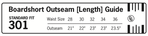 301 Standard Fit Board Short Size Guide
