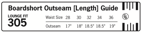 305 Lounge Fit Board Short Size Guide