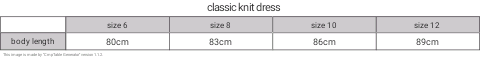 classic knit dress size chart
