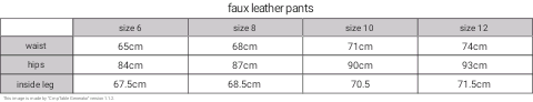 faux leather pants size chart