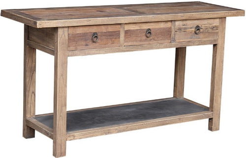 RECLAIMED ELM CONSOLE W/ METAL SHELF