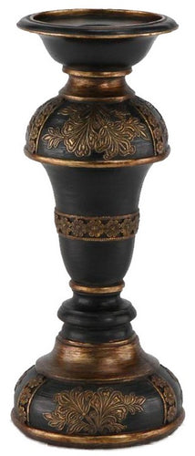 ANTIQUED BLACK/GOLD CANDLE HOLDER