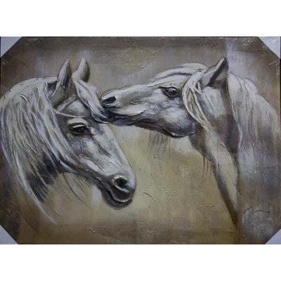 CANVAS 2 HORSES WHITE - Luxe Living 