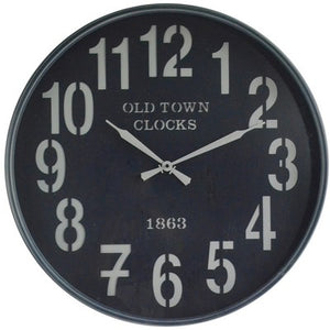 OLD TOWN METAL WALL CLOCK - TAIWAN MOVEMENT - BLACK - Luxe Living 