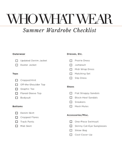 Summer wardrobe list
