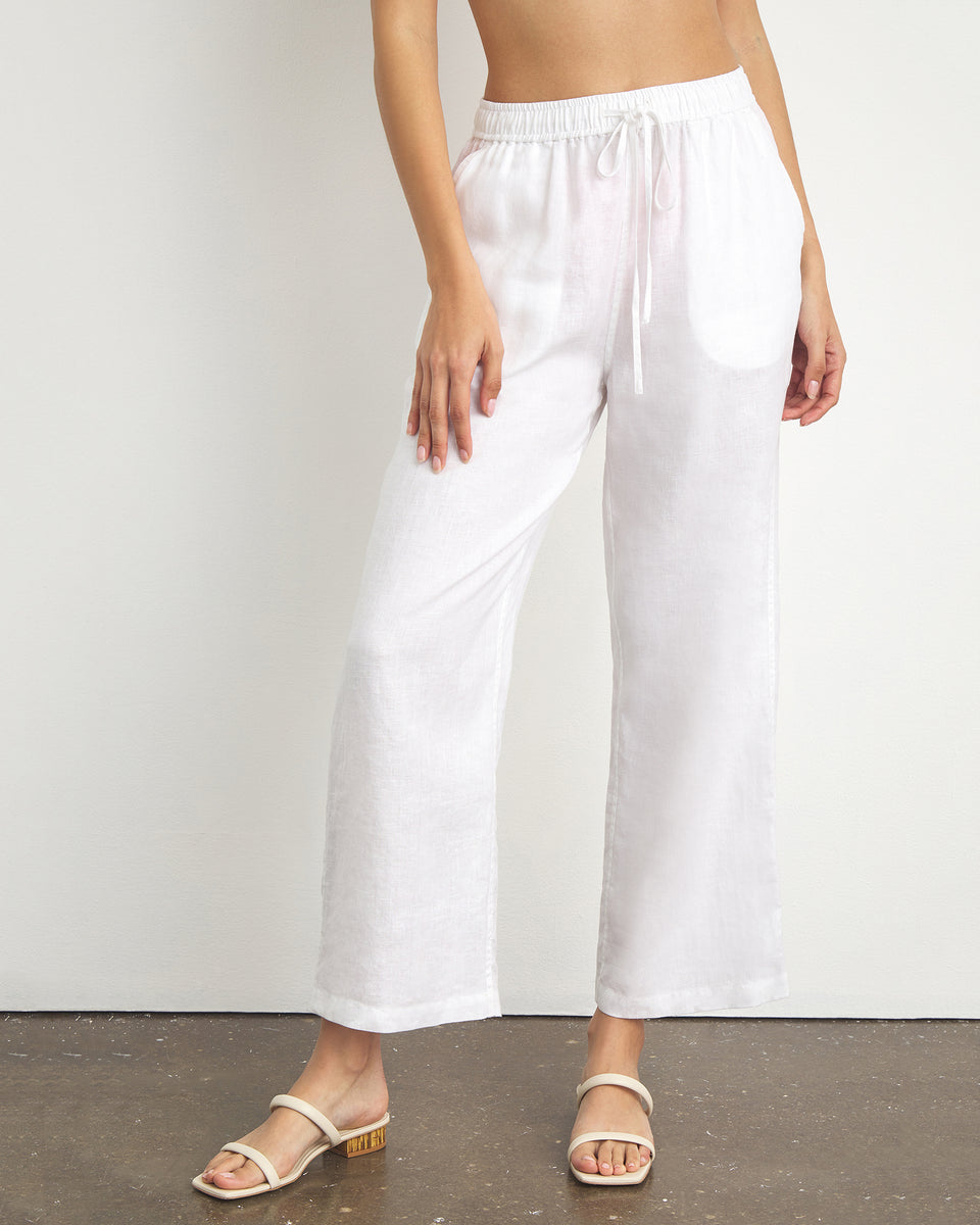 Drawstring Linen Pant in White | Onia