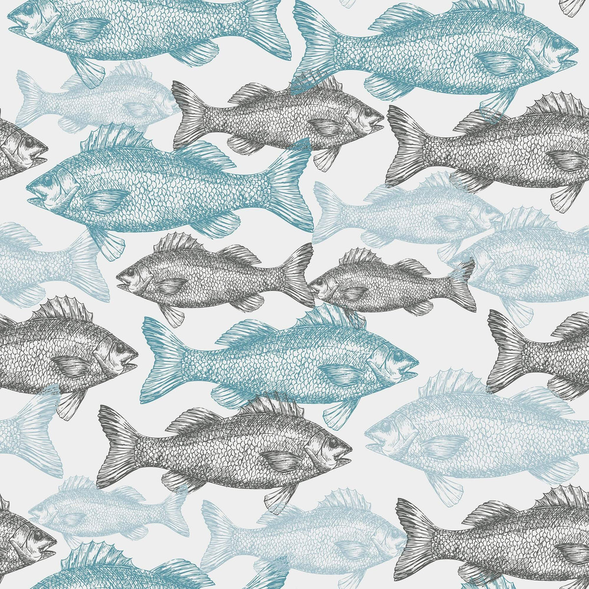 Blue Fish Nautical Peel and Stick Wallpaper | Walls By Me