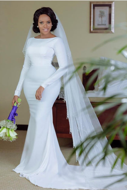 Simple White Wedding Dress Long Sleeve  Lace Wedding Dress Sleeves Mermaid  - White - Aliexpress