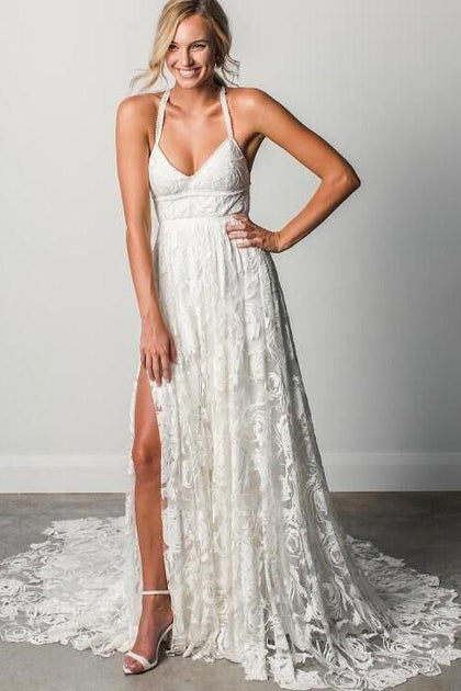 boho halter wedding dress