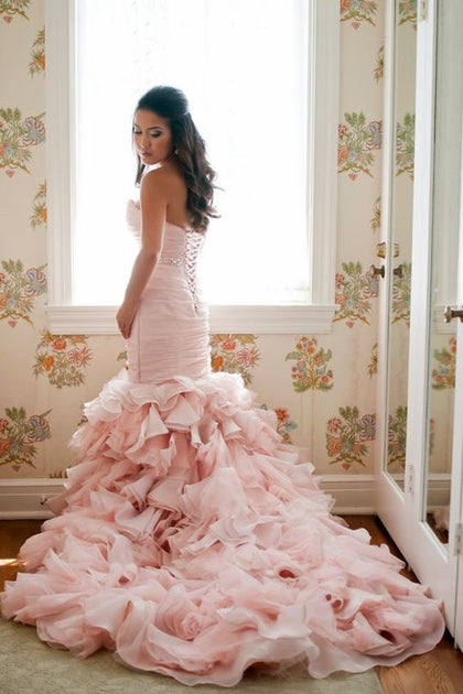 organza mermaid wedding dress with ruffled skirt