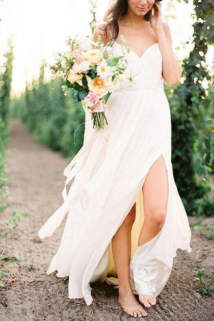 beach wedding dress with slit