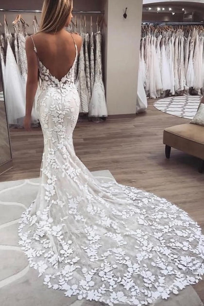 fishtail wedding dress with train